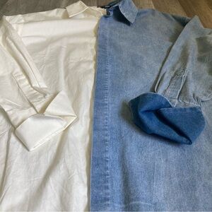 🤩Fashion Nova Two-Tone Long Sleeve Shirt French cuffs hi low womens size M